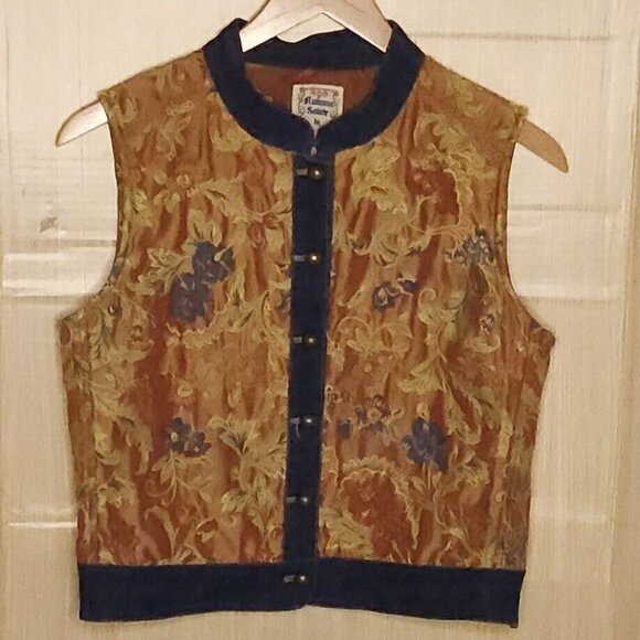 autumn salute Tops - Autumn Salute Petite Womens Denim And Floral Tapestry Vest XLP